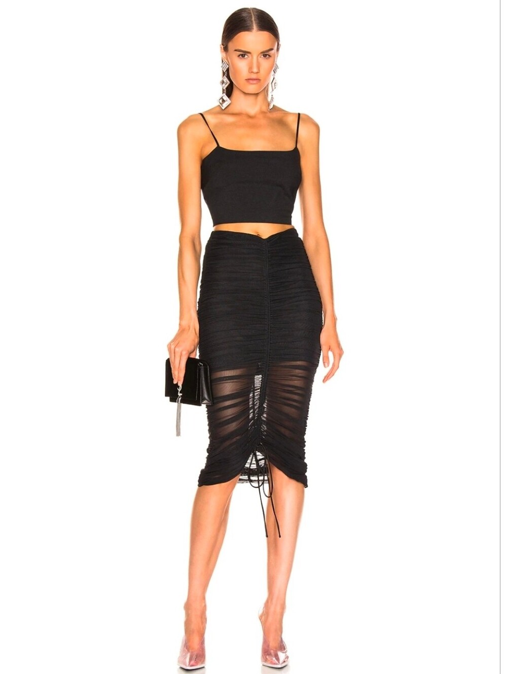 CINQ A SEPT AREN RUCHED MESH TIE BLACK SKIRT 8